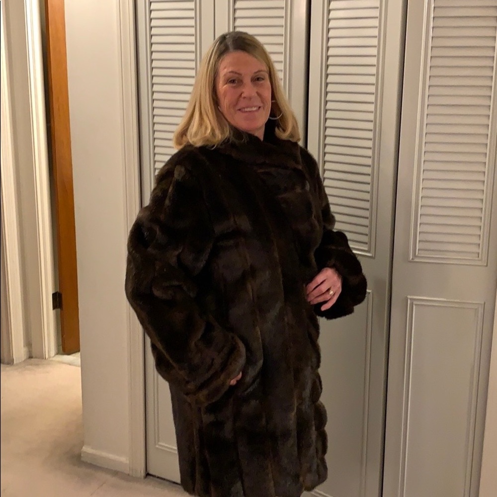 Ladies brown faux mid length coat